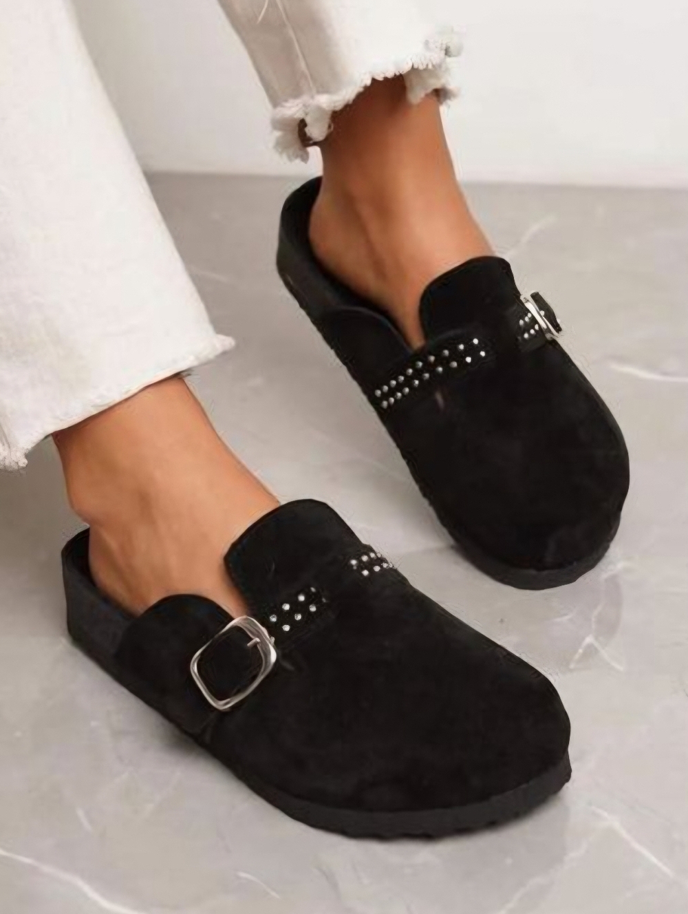 Heart & Soul Hartford Suede Mules With Studded Strap, Size 9